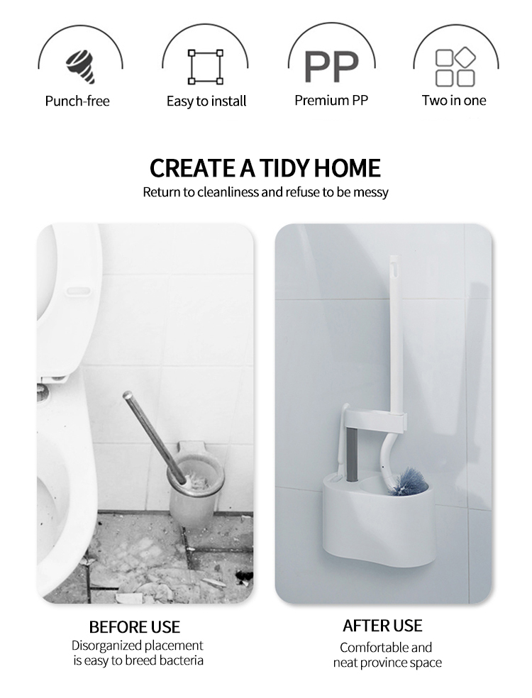 Четка за тоалетна Почистване на стенна четка за тоалетна Висококачествена тоалетна четка и държач (2)